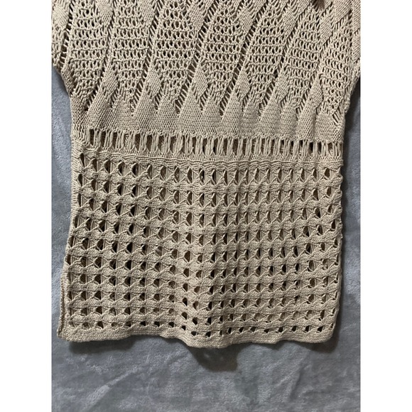 Chicos Tan Crochet Open Knit Layering Tunic Top Sweater Medium Cottagecore Boho - Picture 5 of 14